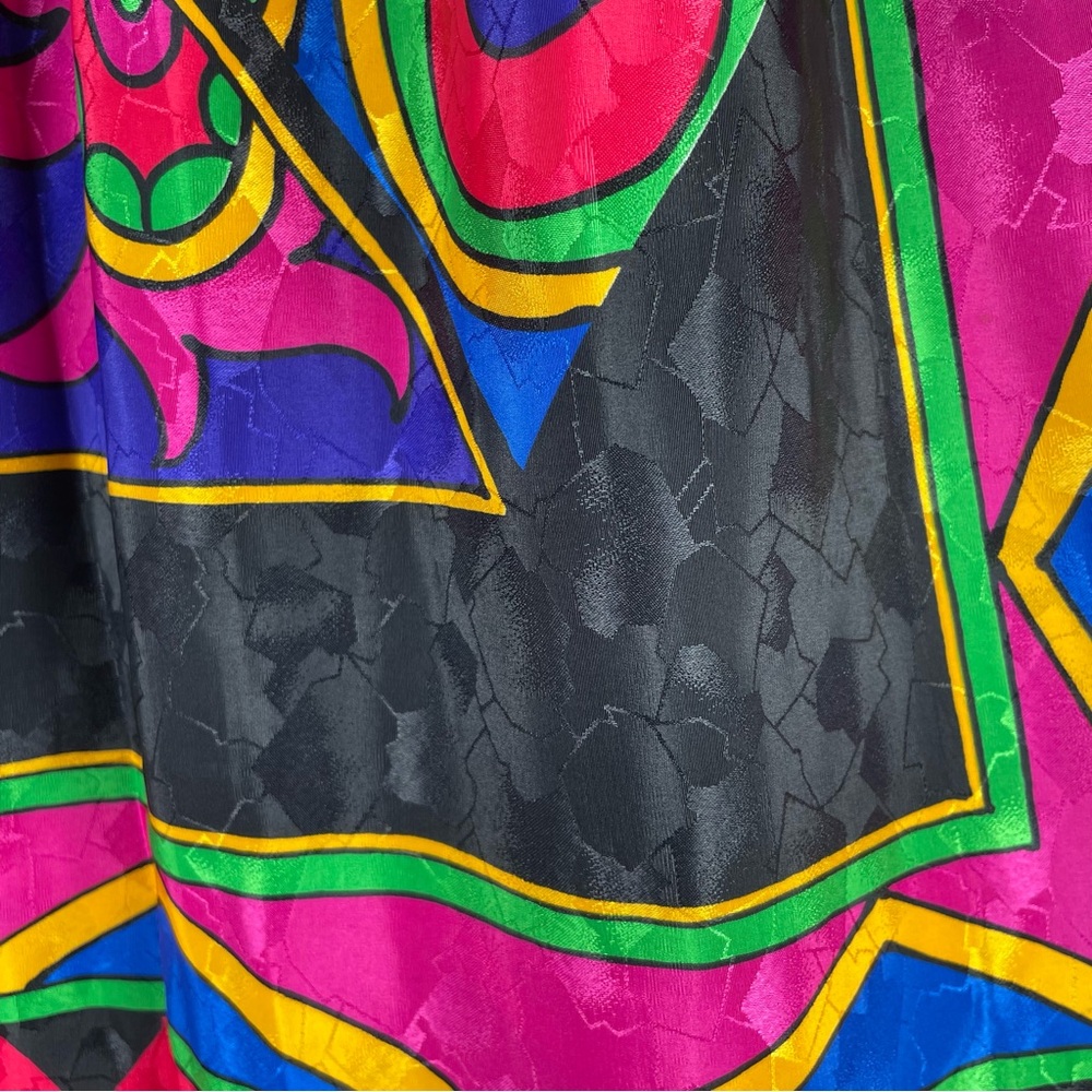 Vintage Megan Moore Pleated Pull on Skirt Womens 4 Colorful Silky Geometric Midi - Picture 5 of 13